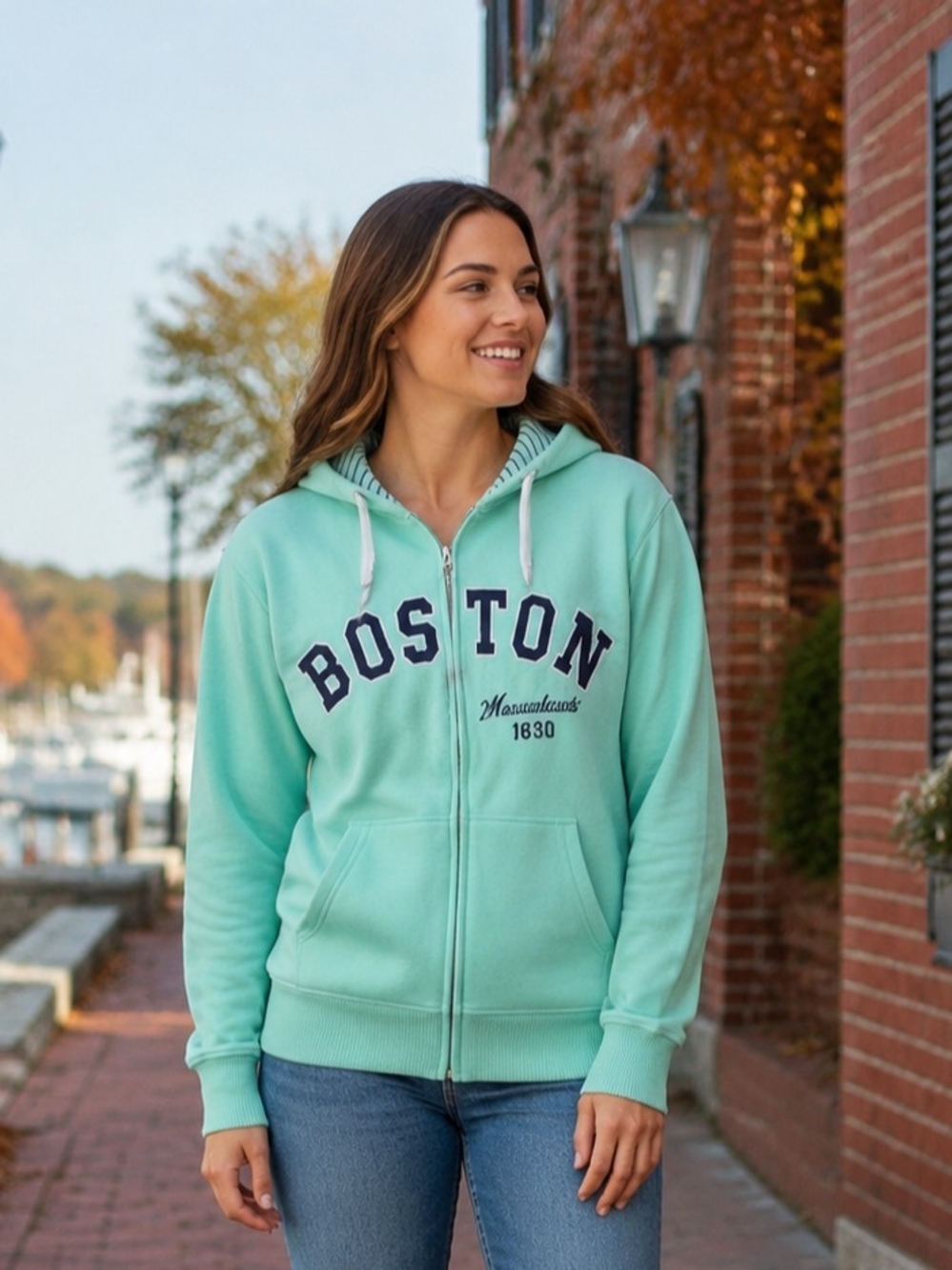 Bay State Gear Boston Zip Hoodie Size M Cozy Collegiate Preppy Coastal Varsity